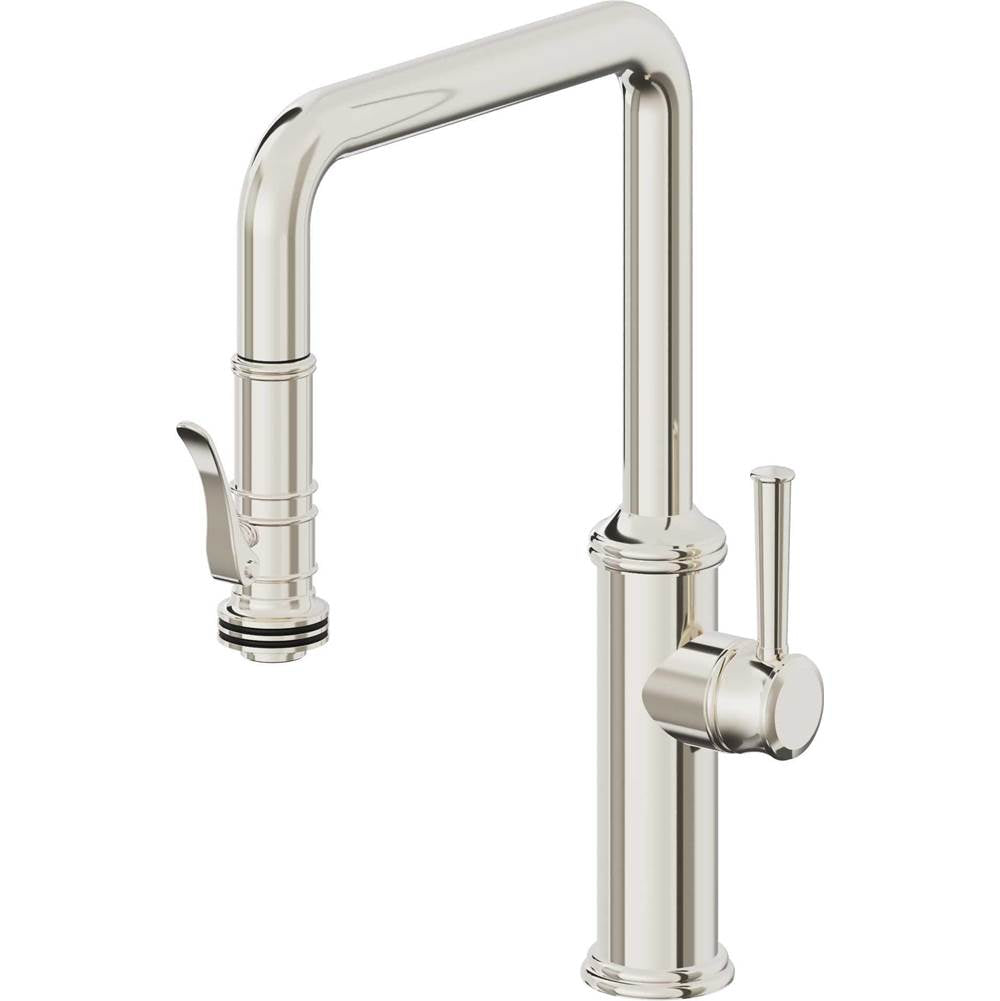 California Faucets - Pull-Down Kitchen Faucet with Squeeze Sprayer - Quad Spout - Polished Nickel Pvd