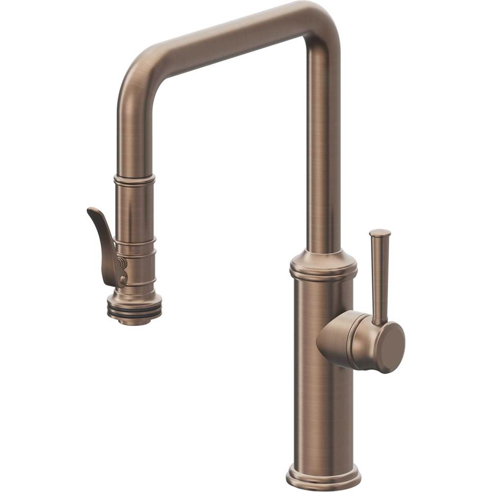 California Faucets - Pull-Down Kitchen Faucet with Squeeze Sprayer - Quad Spout - Satin Bronze Pvd