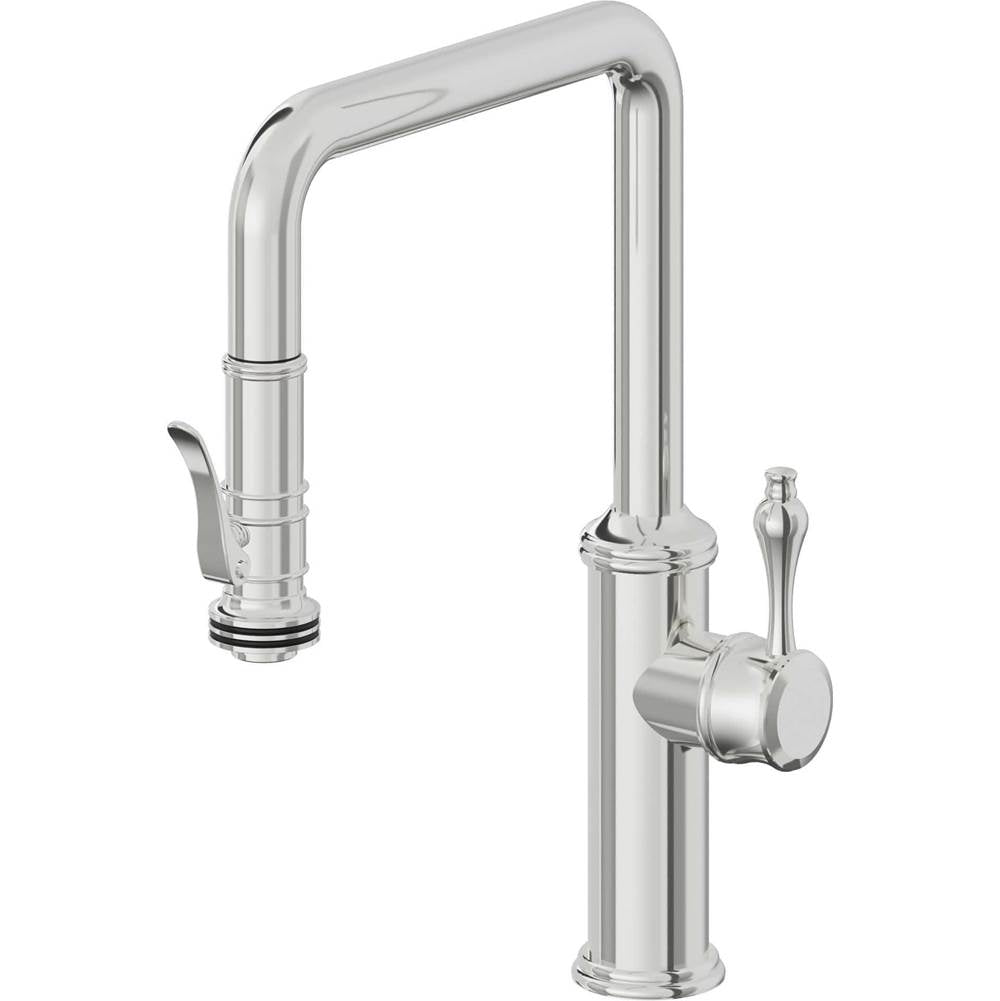 California Faucets - Pull-Down Kitchen Faucet with Squeeze Sprayer - Quad Spout - Polished Chrome