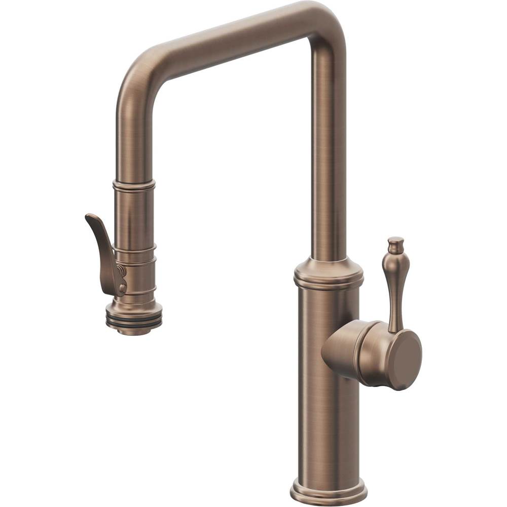 California Faucets - Pull-Down Kitchen Faucet with Squeeze Sprayer - Quad Spout - Satin Bronze Pvd