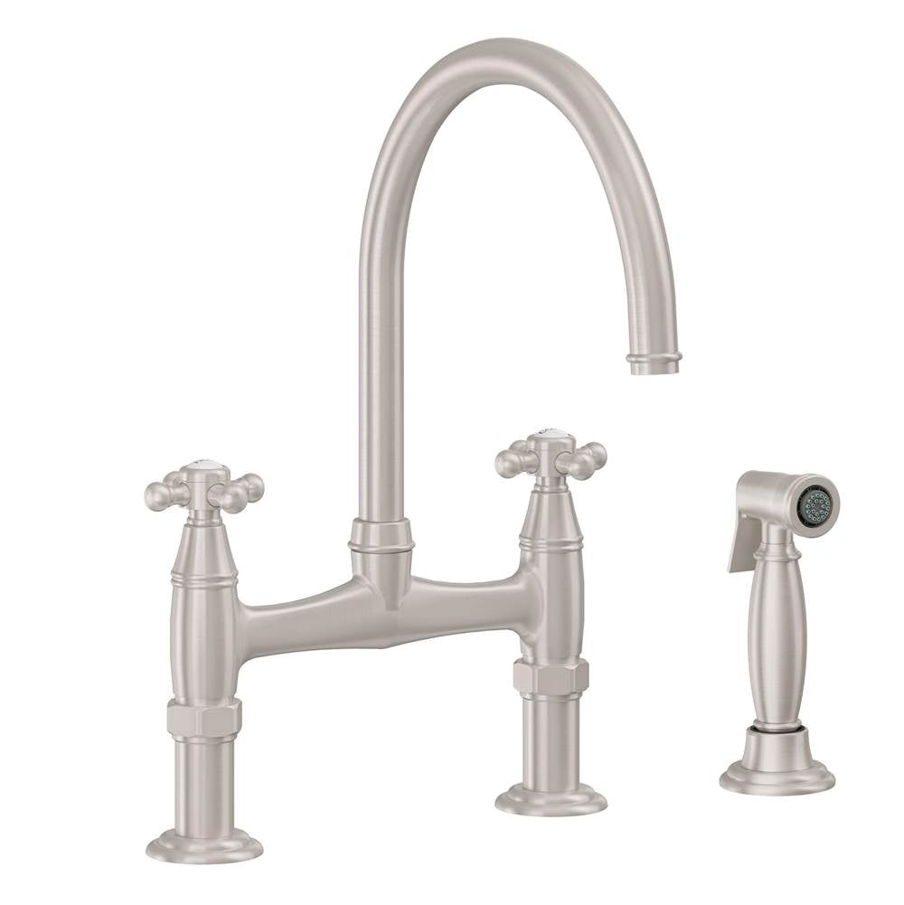 California Faucets - Bridge Kitchen Faucet with Sidespray - Gloss White