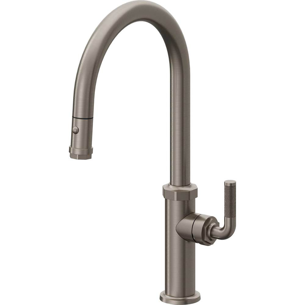 California Faucets - Pull-Down Kitchen Faucet with Button Sprayer - High Arc Spout - Graphite Pvd