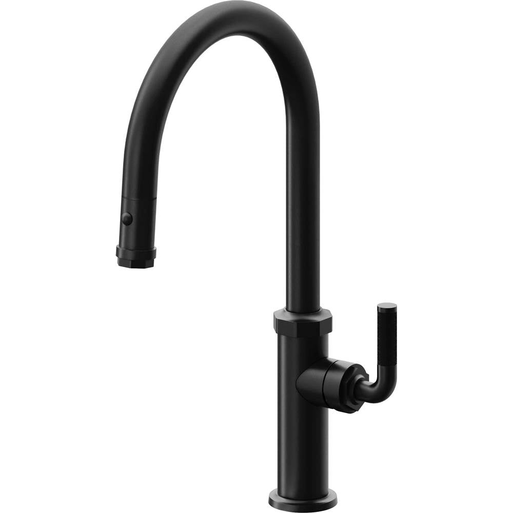 California Faucets - Pull-Down Kitchen Faucet with Button Sprayer - High Arc Spout - Matte Black