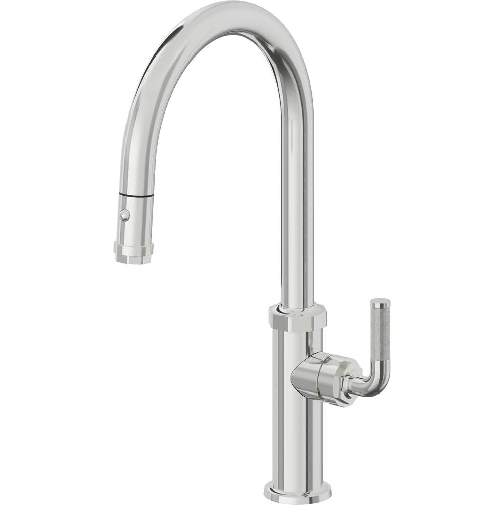 California Faucets - Pull-Down Kitchen Faucet with Button Sprayer - High Arc Spout - Polished Chrome