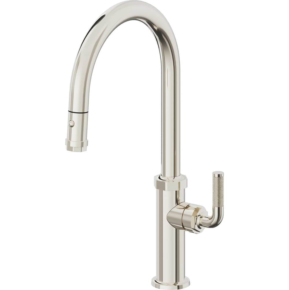 California Faucets - Pull-Down Kitchen Faucet with Button Sprayer - High Arc Spout - Polished Nickel Pvd