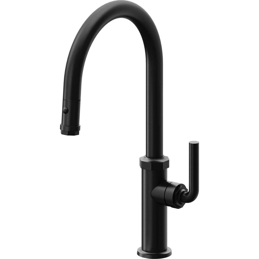 California Faucets - Pull-Down Kitchen Faucet with Button Sprayer - High Arc Spout - Matte Black