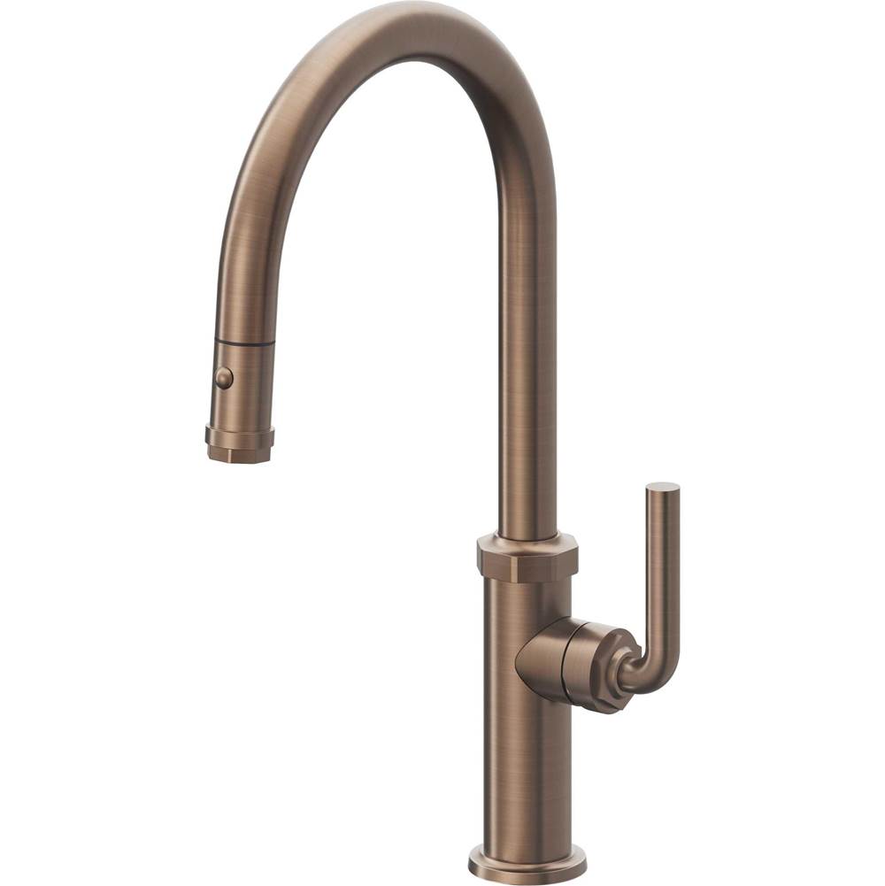 California Faucets - Pull-Down Kitchen Faucet with Button Sprayer - High Arc Spout - Satin Bronze Pvd