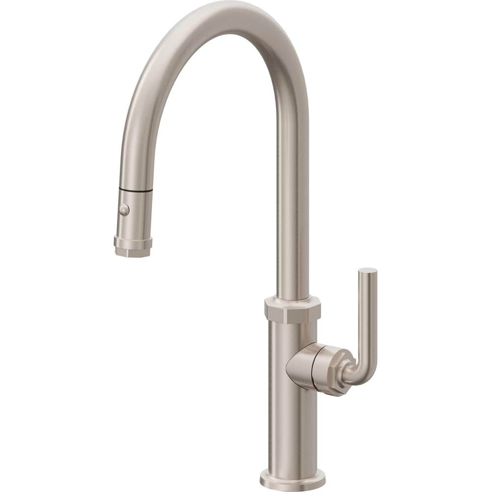 California Faucets - Pull-Down Kitchen Faucet with Button Sprayer - High Arc Spout - Gloss White