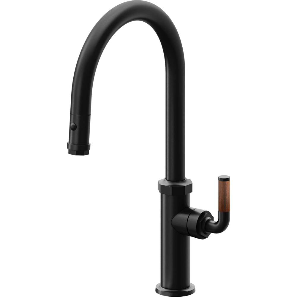 California Faucets - Pull-Down Kitchen Faucet with Button Sprayer - High Arc Spout - Matte Black