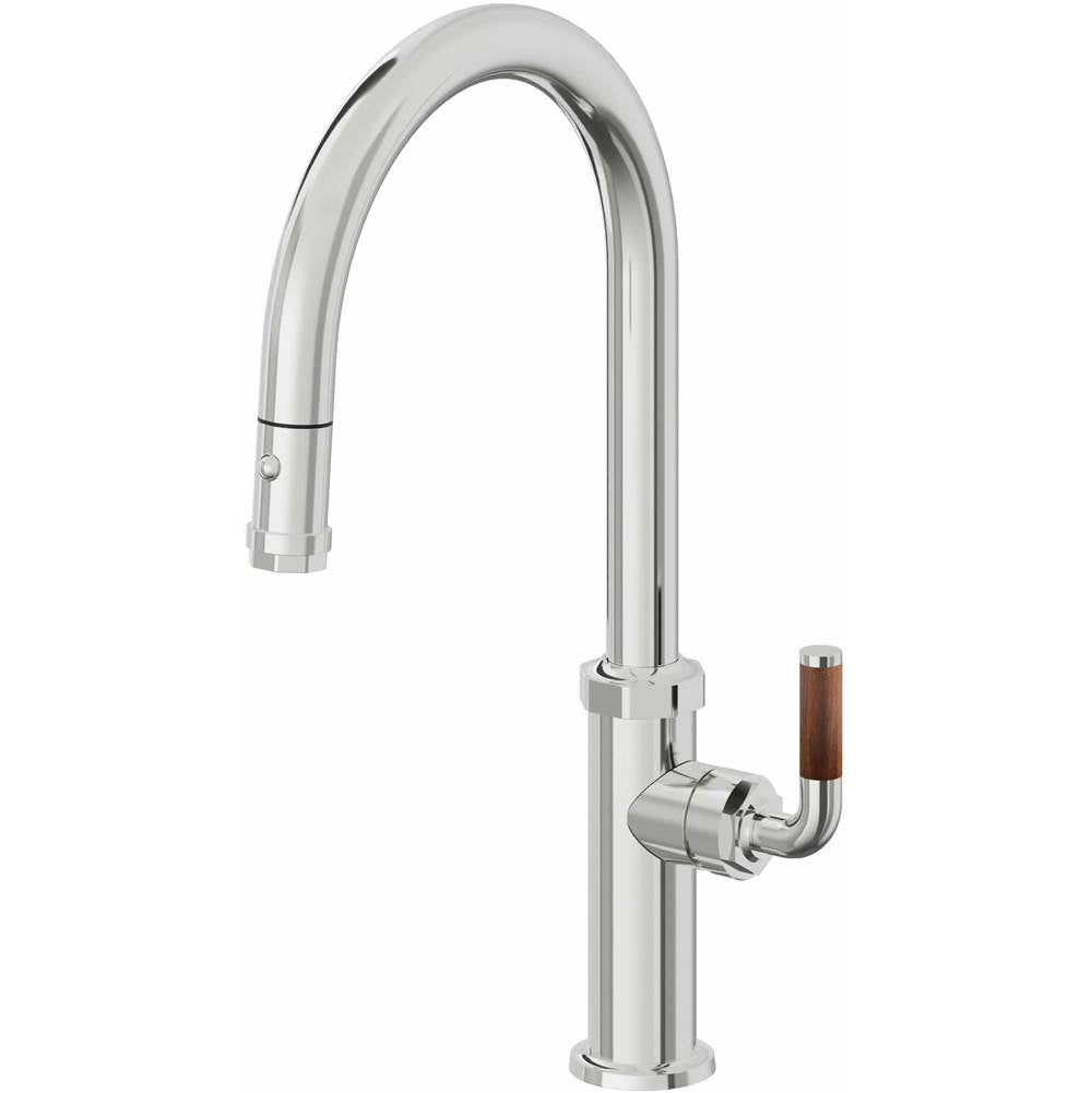 California Faucets - Pull-Down Kitchen Faucet with Button Sprayer - High Arc Spout - Polished Chrome