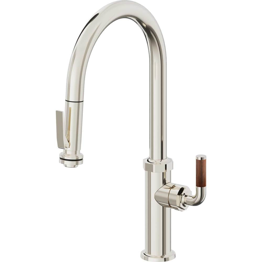 California Faucets - Pull-Down Kitchen Faucet with Squeeze Sprayer - High Arc Spout - Polished Nickel Pvd