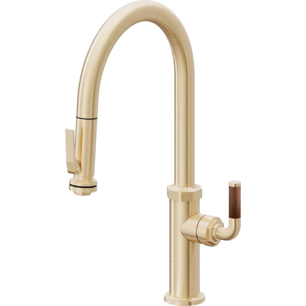 California Faucets - Pull-Down Kitchen Faucet with Squeeze Sprayer - High Arc Spout - Satin Brass Pvd