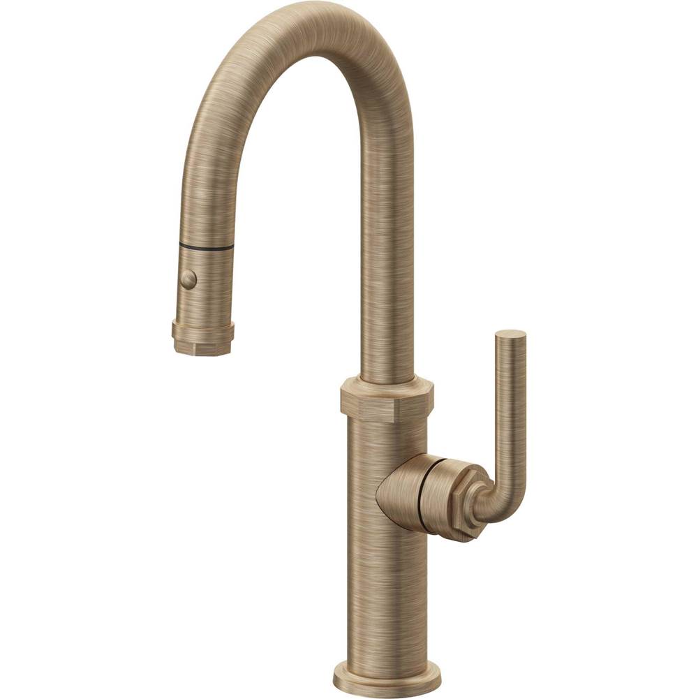 California Faucets - Pull-Down Prep/Bar Faucet with Button Sprayer - Antique Brass Flat