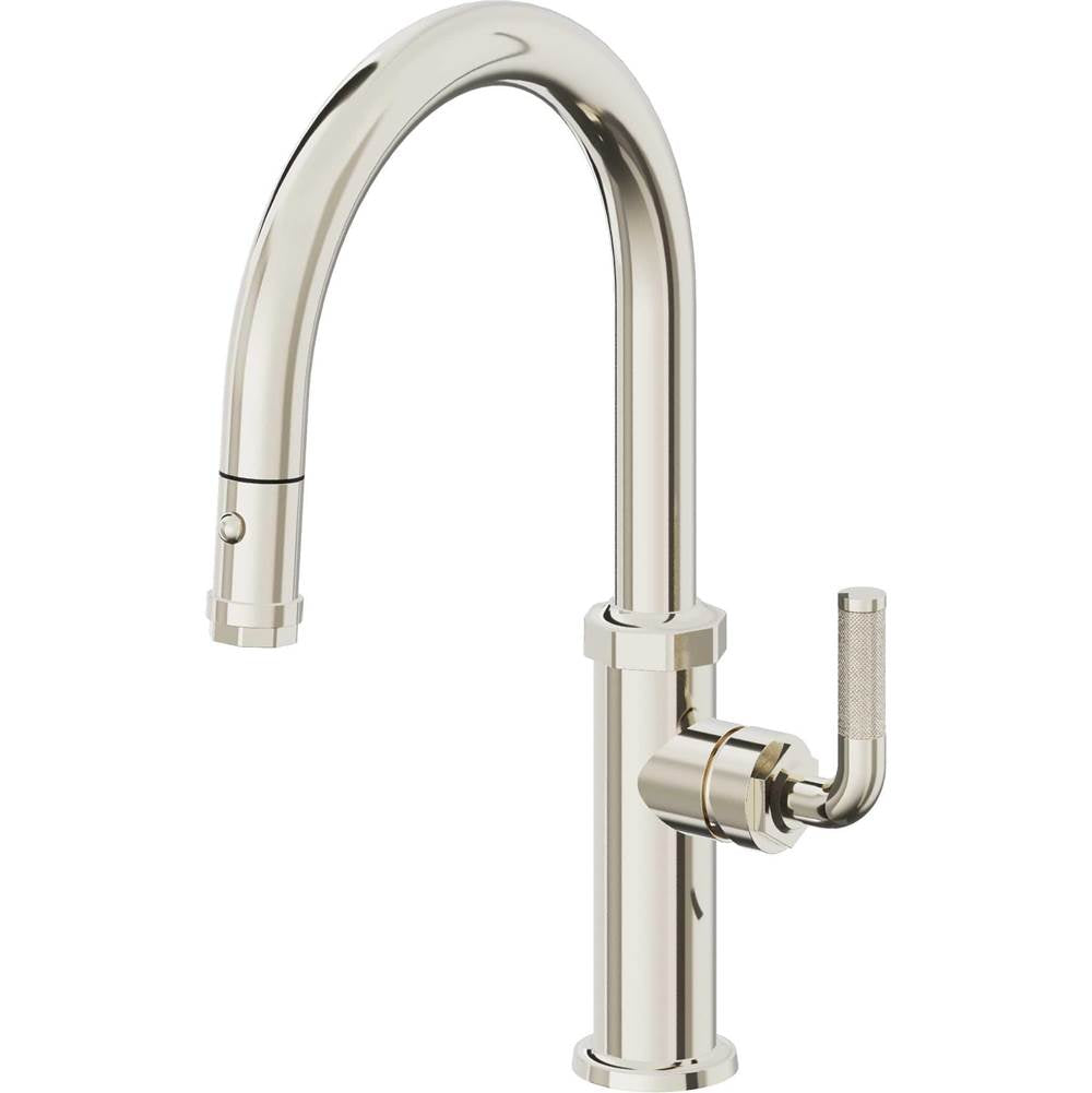 California Faucets - Pull-Down Kitchen Faucet with Button Sprayer - Low Arc Spout - Polished Nickel Pvd