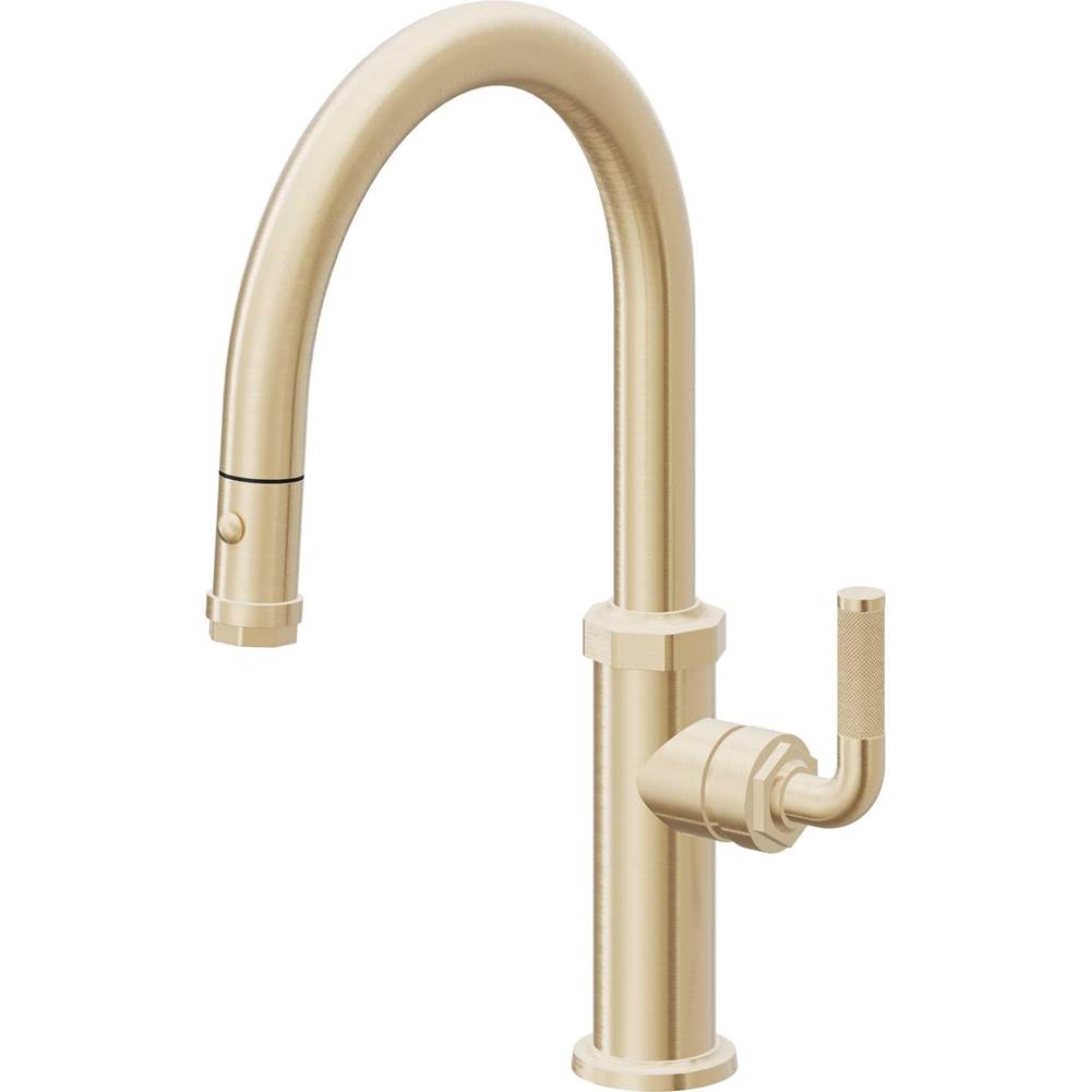 California Faucets - Pull-Down Kitchen Faucet with Button Sprayer - Low Arc Spout - Satin Brass Pvd