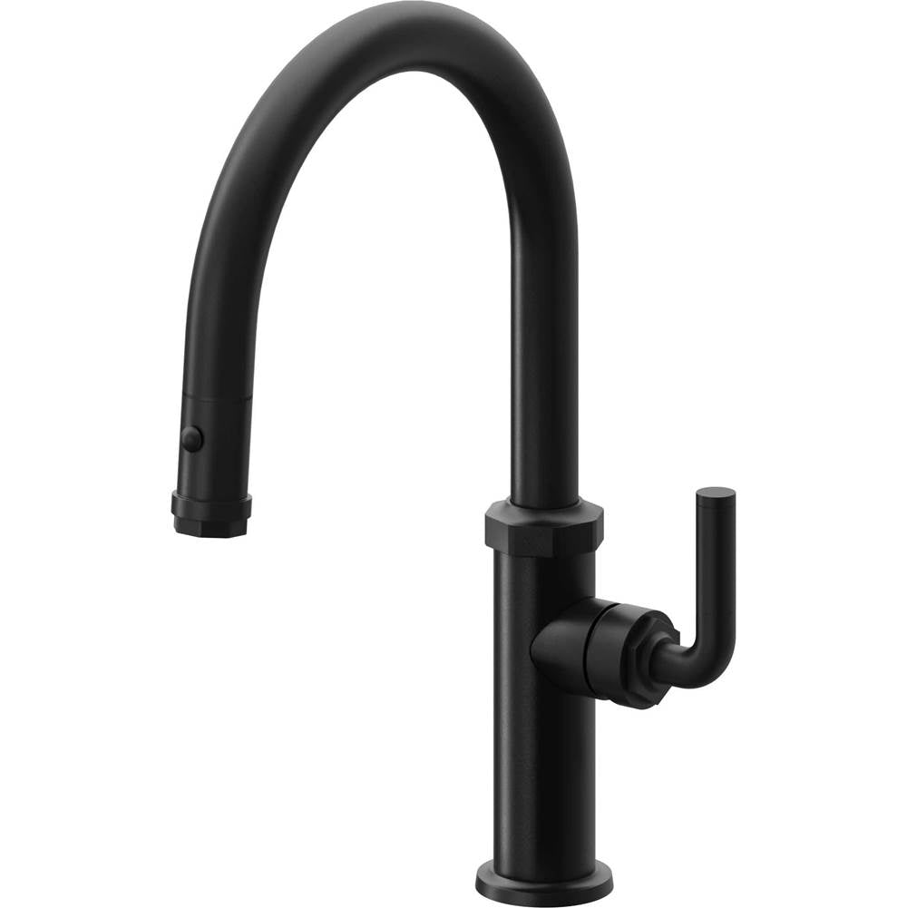 California Faucets - Pull-Down Kitchen Faucet with Button Sprayer - Low Arc Spout - Matte Black