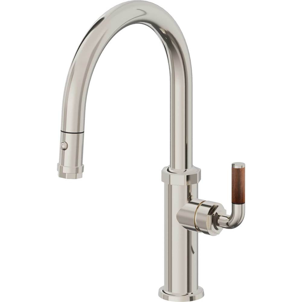 California Faucets - Pull-Down Kitchen Faucet with Button Sprayer - Low Arc Spout - Polished Nickel Pvd