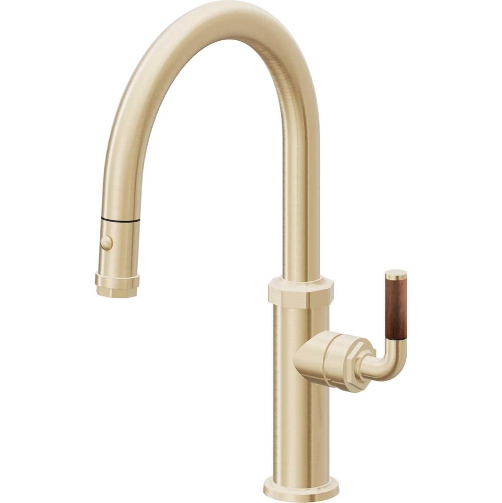 California Faucets - Pull-Down Kitchen Faucet with Button Sprayer - Low Arc Spout - Satin Brass Pvd