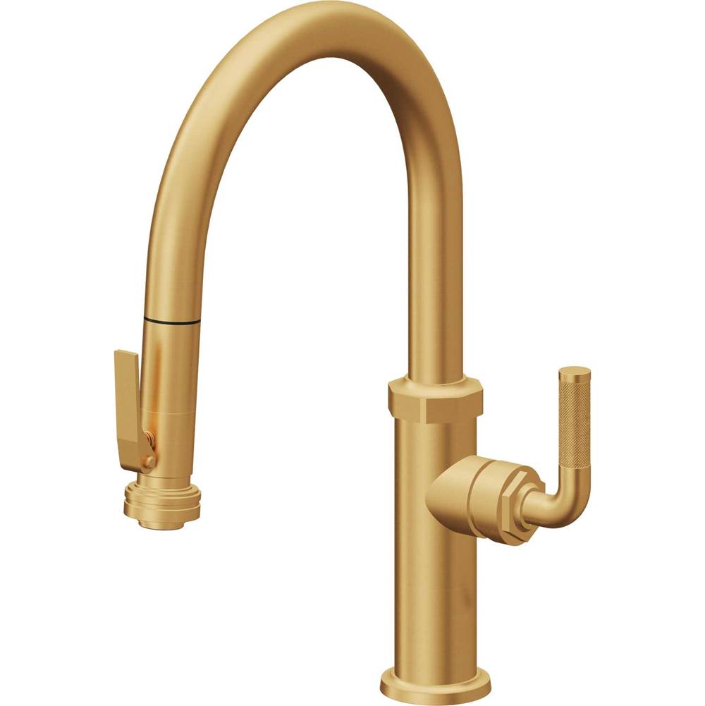 California Faucets - Pull-Down Kitchen Faucet with Squeeze Sprayer - Low Arc Spout - Lifetime Satin Gold Pvd