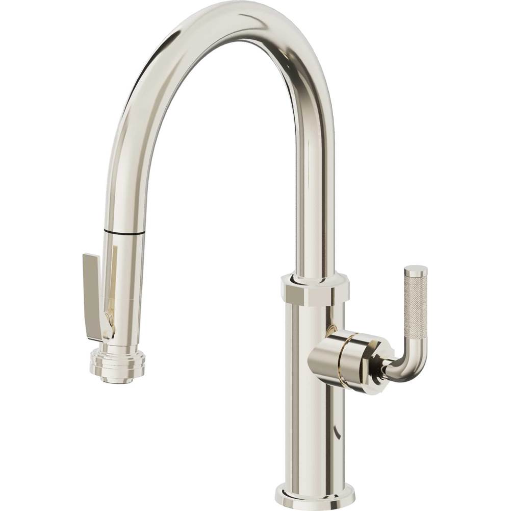 California Faucets - Pull-Down Kitchen Faucet with Squeeze Sprayer - Low Arc Spout - Polished Nickel Pvd