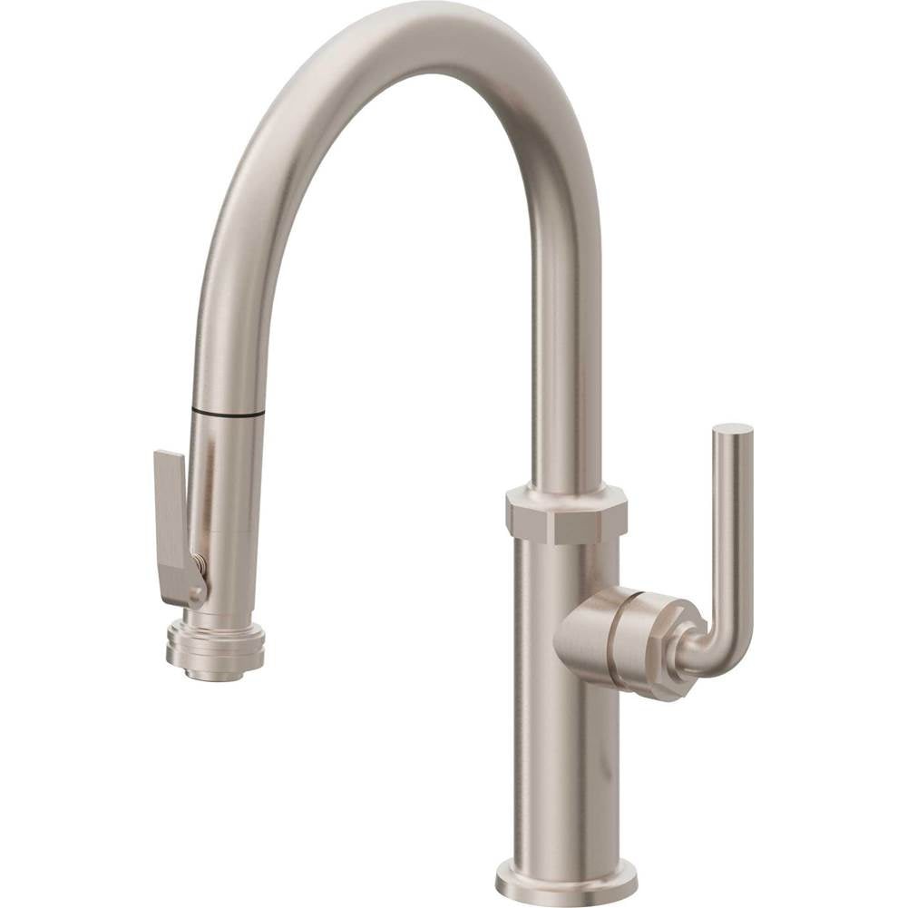 California Faucets - Pull-Down Kitchen Faucet with Squeeze Sprayer - Low Arc Spout - Gloss White