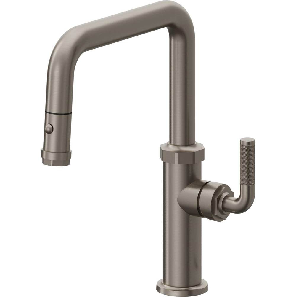 California Faucets - Pull-Down Kitchen Faucet with Button Sprayer - Quad Spout - Graphite Pvd