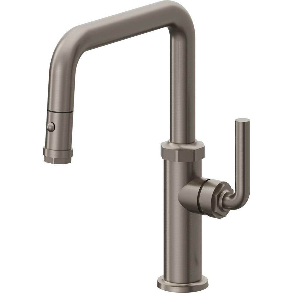 California Faucets - Pull-Down Kitchen Faucet with Button Sprayer - Quad Spout - Graphite Pvd