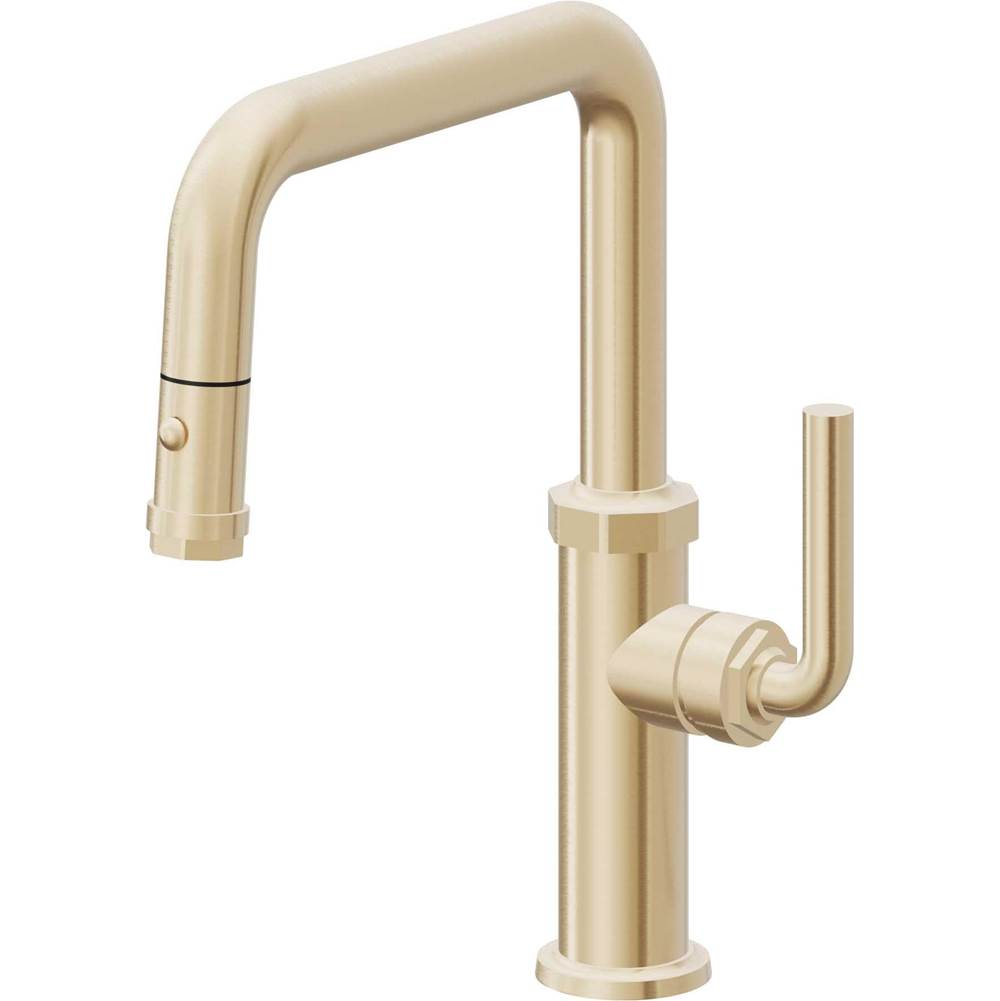 California Faucets - Pull-Down Kitchen Faucet with Button Sprayer - Quad Spout - Satin Brass Pvd