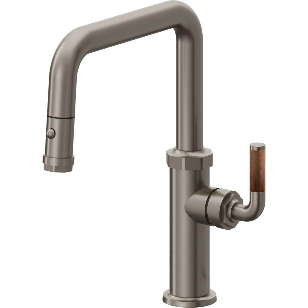 California Faucets - Pull-Down Kitchen Faucet with Button Sprayer - Quad Spout - Graphite Pvd