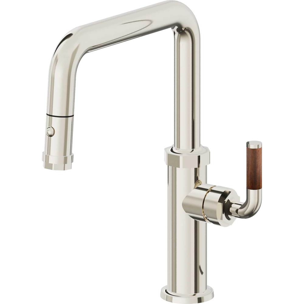 California Faucets - Pull-Down Kitchen Faucet with Button Sprayer - Quad Spout - Polished Nickel Pvd