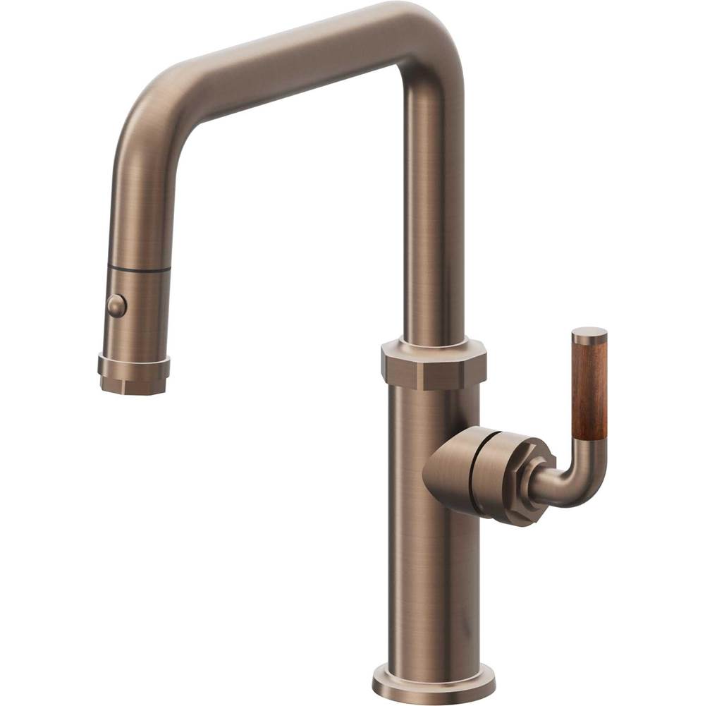 California Faucets - Pull-Down Kitchen Faucet with Button Sprayer - Quad Spout - Satin Bronze Pvd