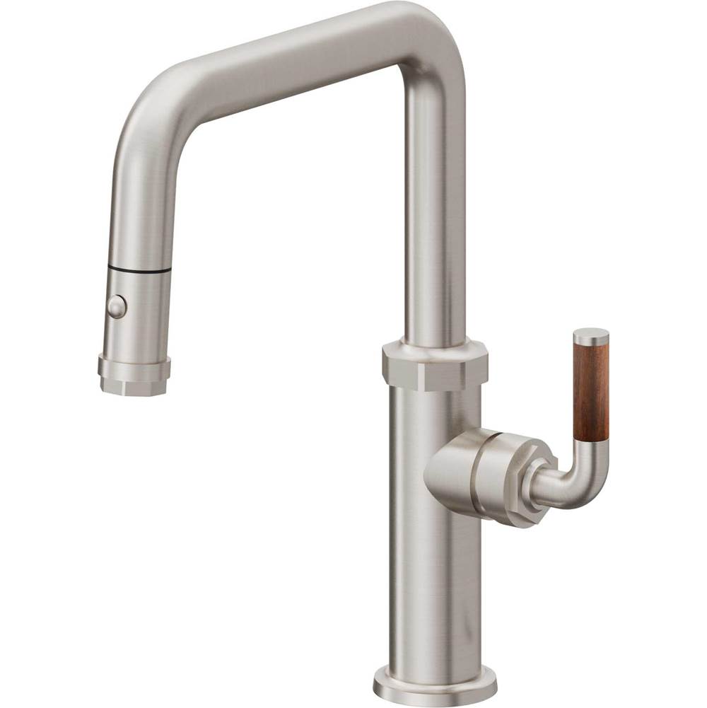 California Faucets - Pull-Down Kitchen Faucet with Button Sprayer - Quad Spout - Ultra Stainless Steel Pvd