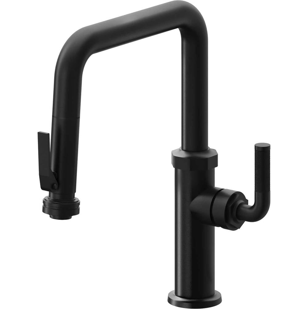 California Faucets - Pull-Down Kitchen Faucet with Squeeze Sprayer - Quad Spout - Matte Black