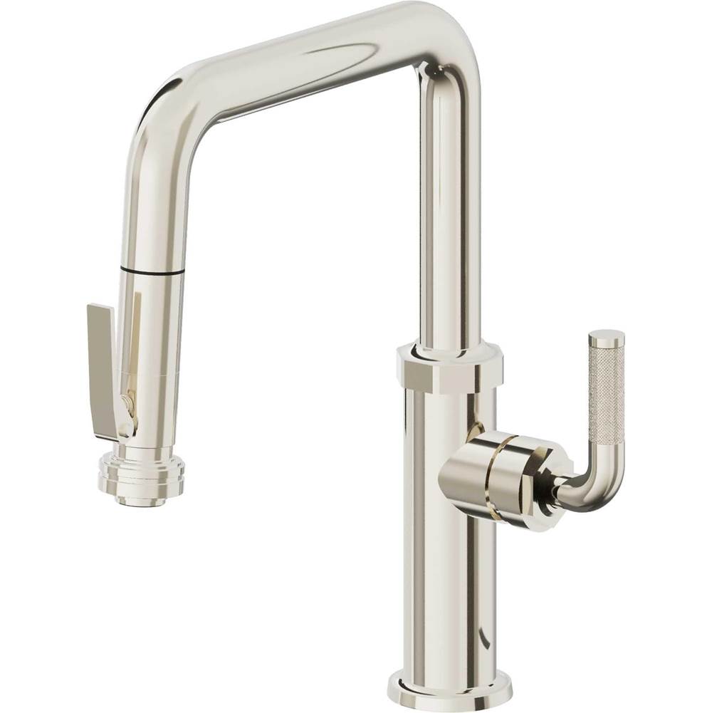 California Faucets - Pull-Down Kitchen Faucet with Squeeze Sprayer - Quad Spout - Polished Nickel Pvd