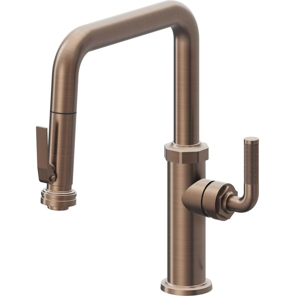 California Faucets - Pull-Down Kitchen Faucet with Squeeze Sprayer - Quad Spout - Satin Bronze Pvd