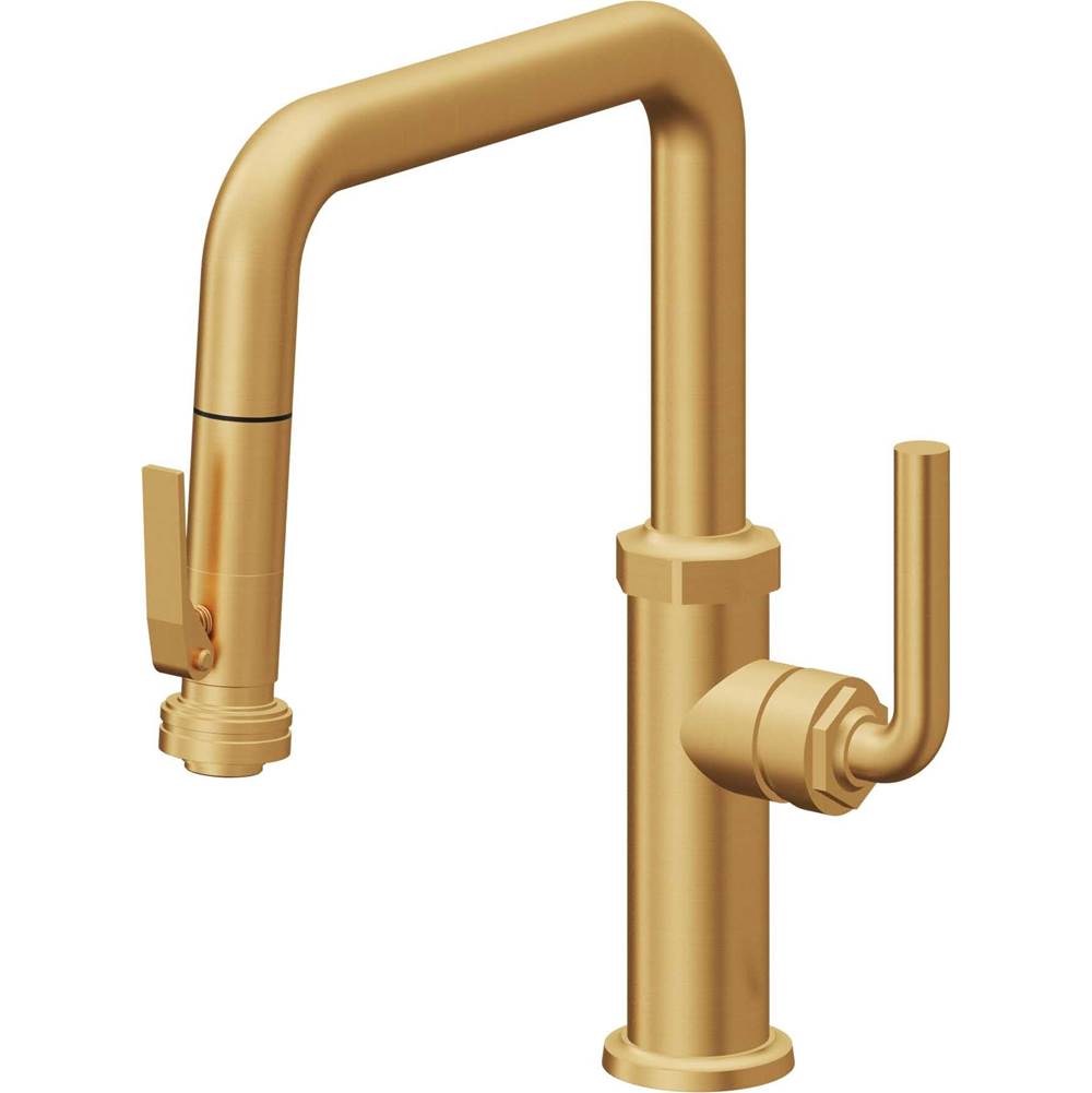 California Faucets - Pull-Down Kitchen Faucet with Squeeze Sprayer - Quad Spout - Lifetime Satin Gold Pvd
