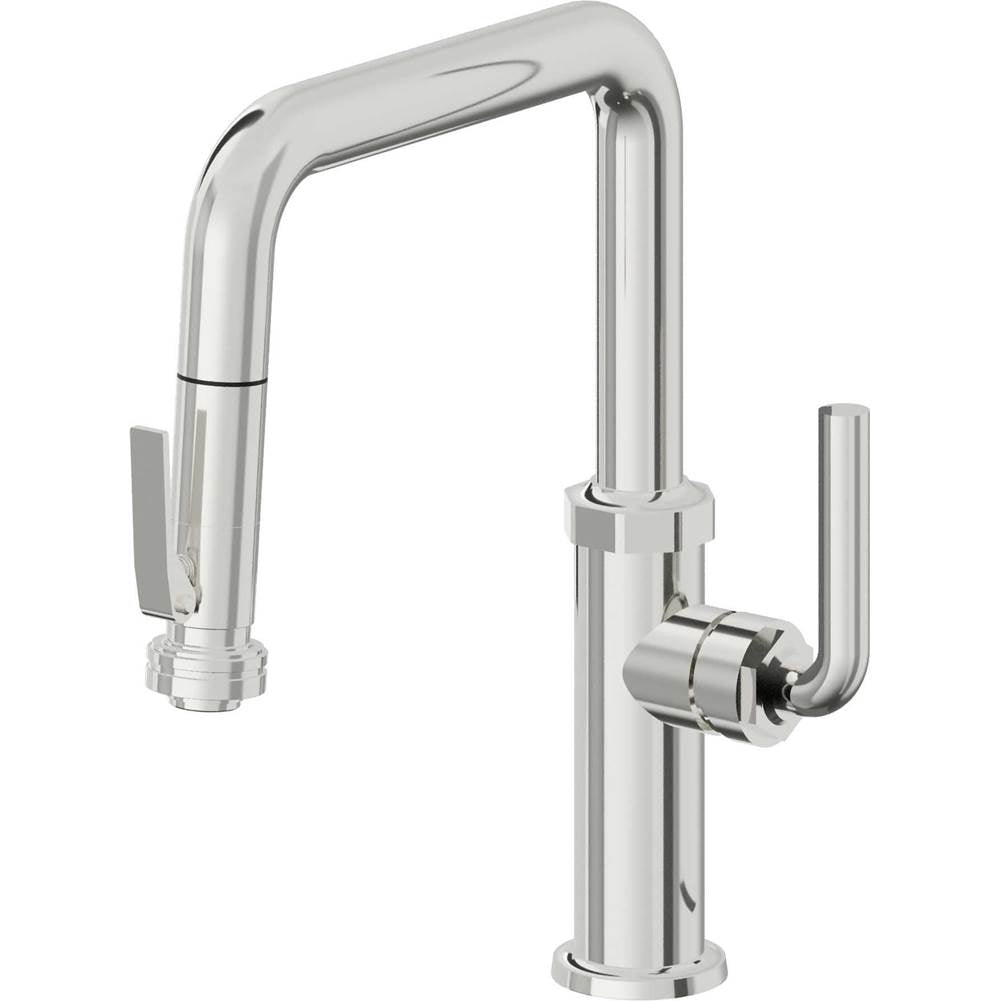 California Faucets - Pull-Down Kitchen Faucet with Squeeze Sprayer - Quad Spout - Polished Chrome