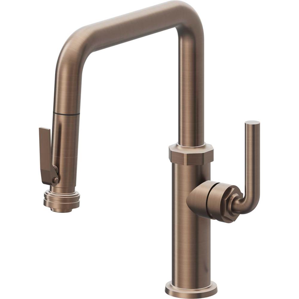 California Faucets - Pull-Down Kitchen Faucet with Squeeze Sprayer - Quad Spout - Satin Bronze Pvd