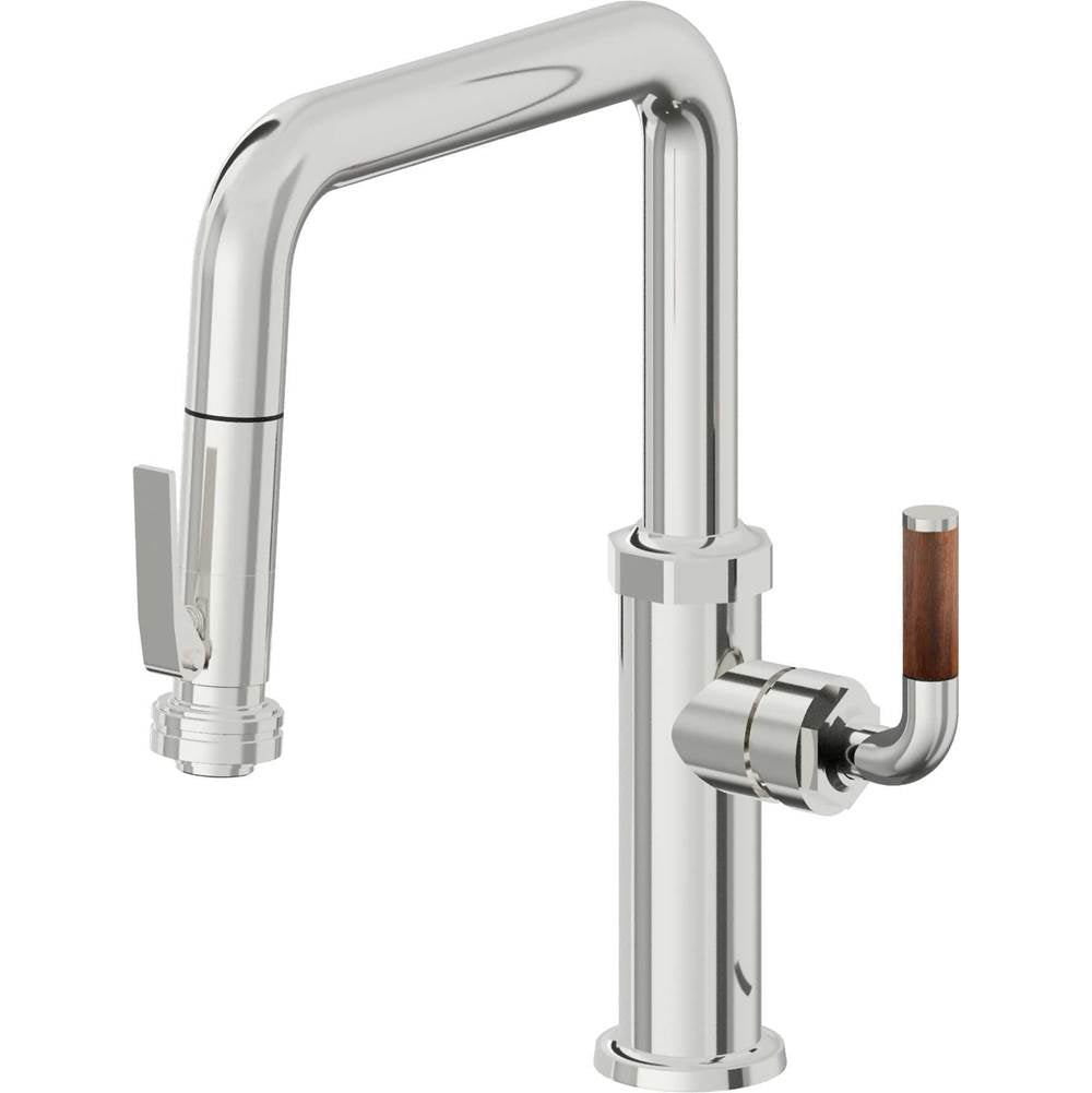 California Faucets - Pull-Down Kitchen Faucet with Squeeze Sprayer - Quad Spout - Polished Chrome