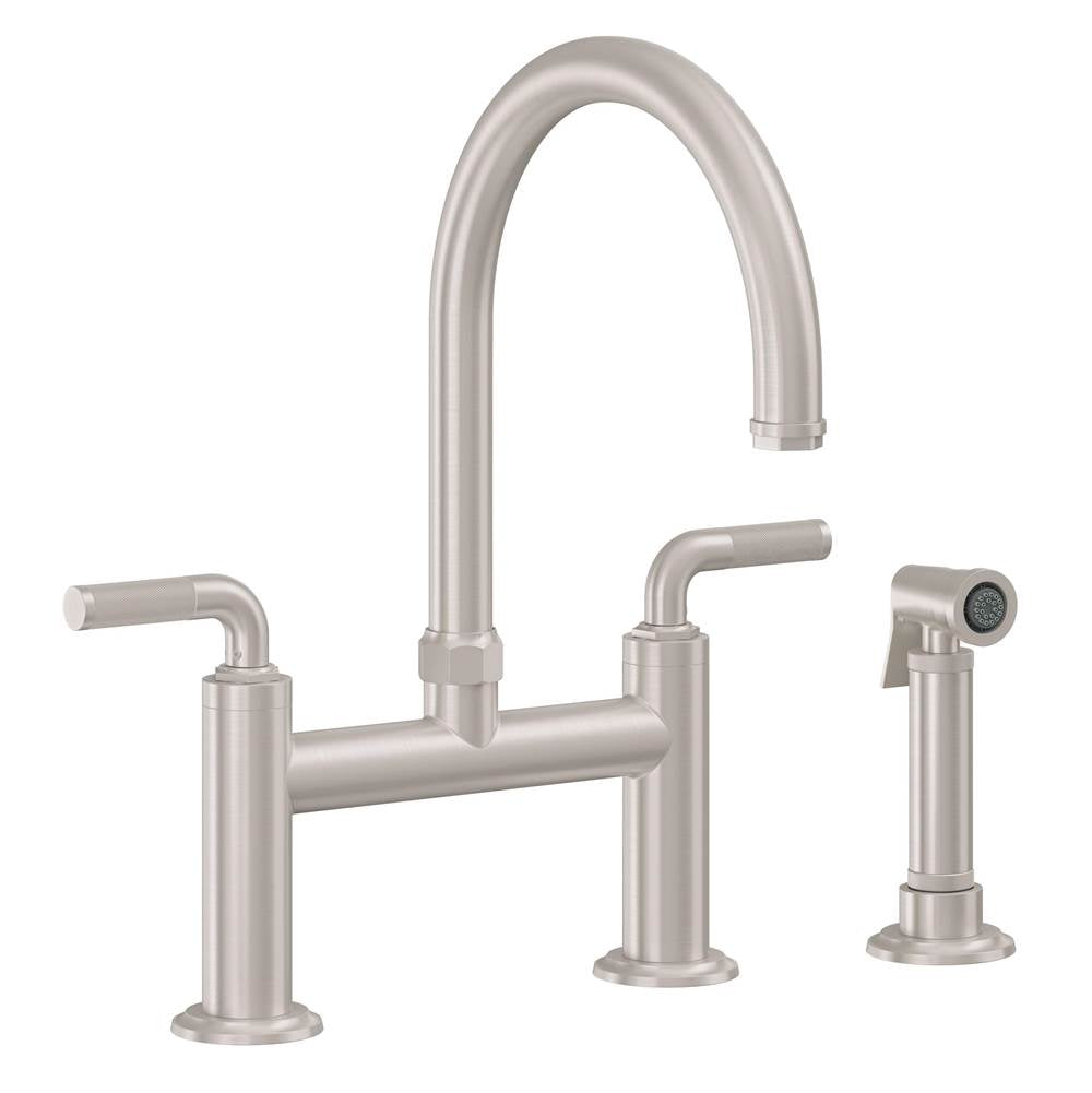 California Faucets - Bridge Kitchen Faucet with Sidespray - Arc Spout - Gloss White
