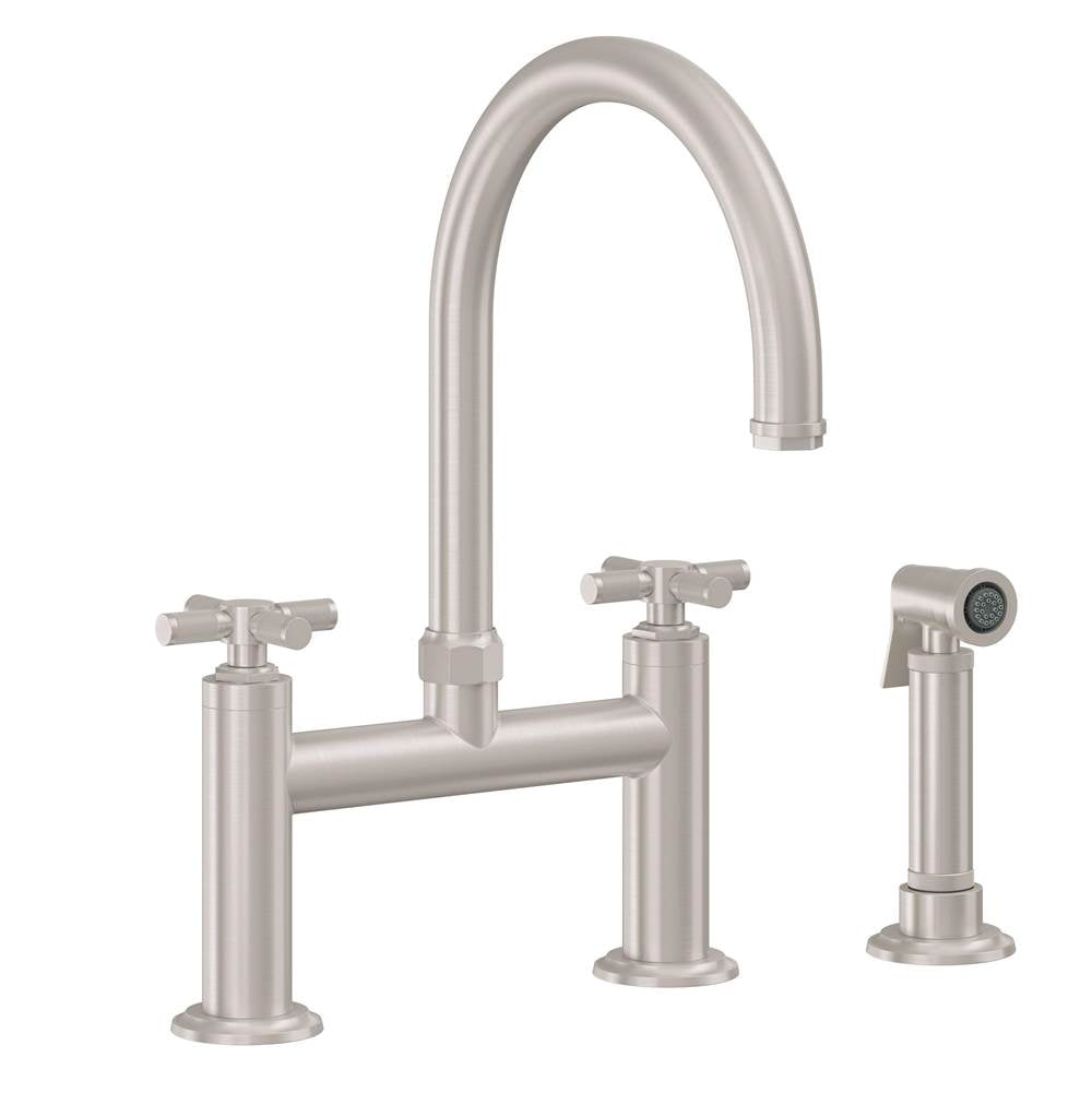 California Faucets - Bridge Kitchen Faucet with Sidespray - Arc Spout - Gloss White