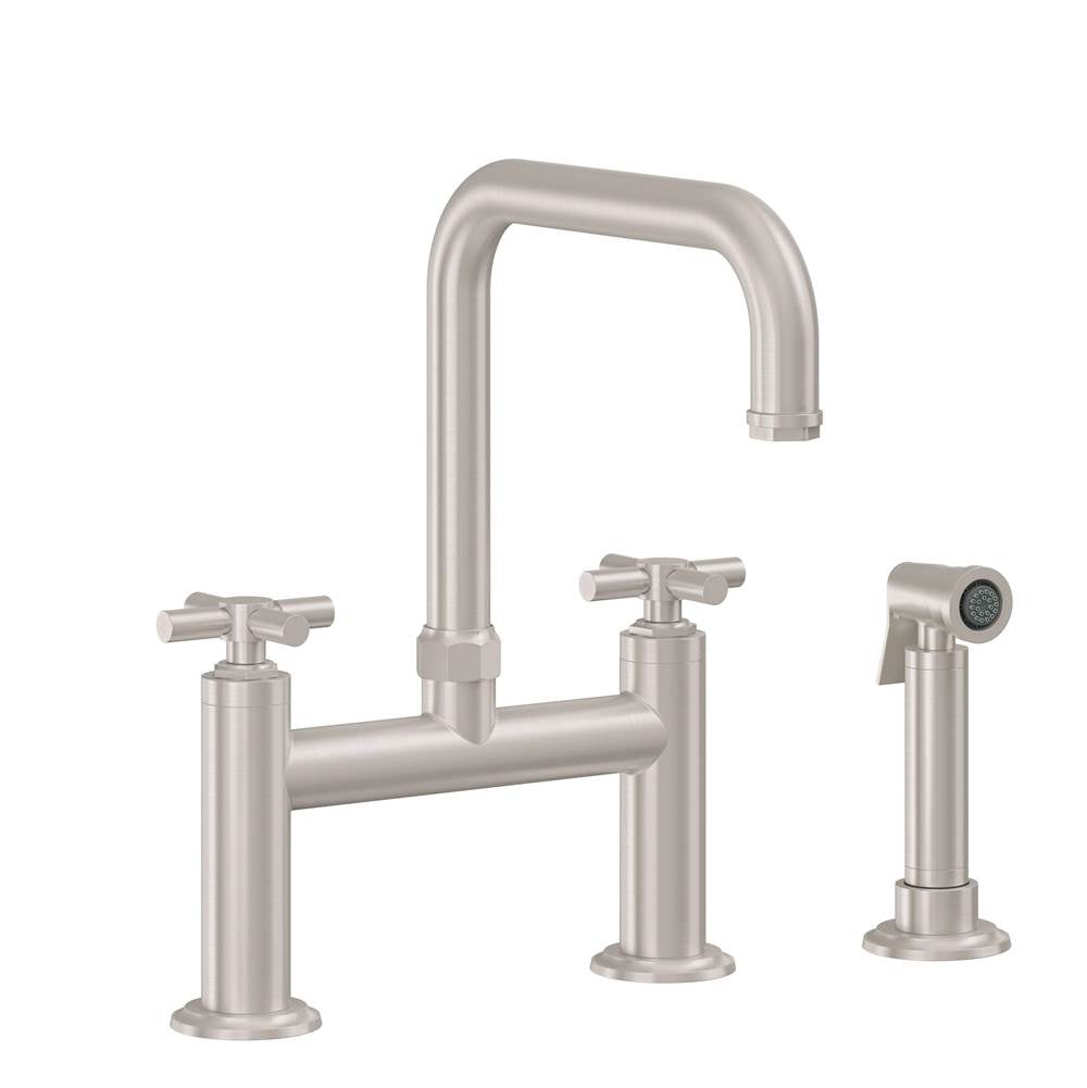 California Faucets - Bridge Kitchen Faucet with Sidespray - Quad Spout - Gloss White