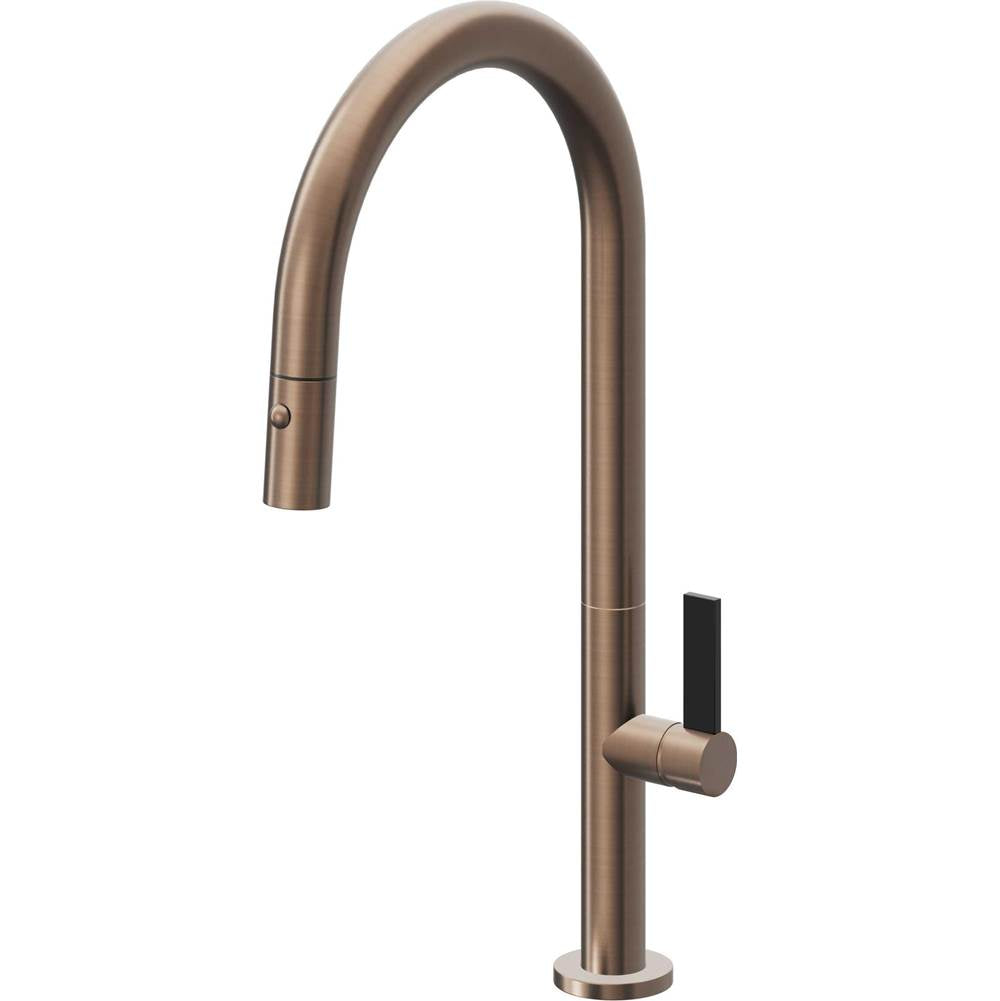 California Faucets - Pull-Down Kitchen Faucet with Button Sprayer - High Arc Spout - Satin Bronze Pvd