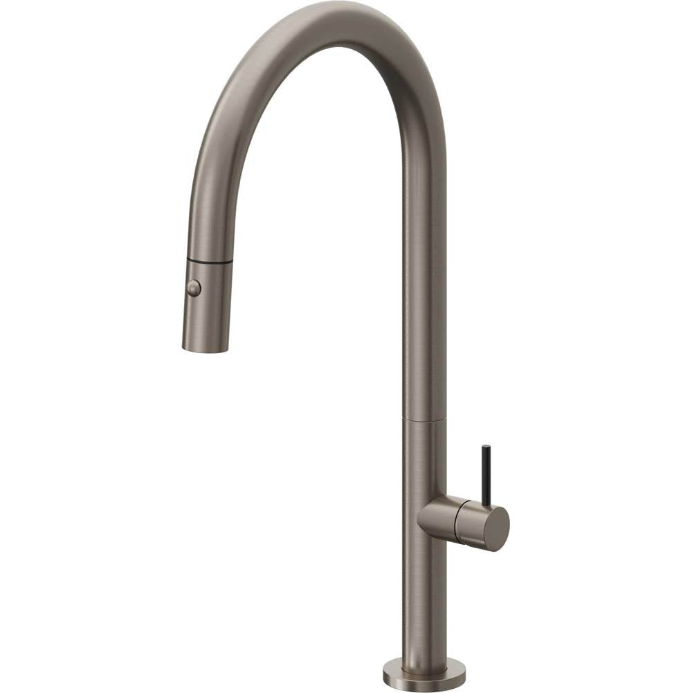 California Faucets - Pull-Down Kitchen Faucet with Button Sprayer - High Arc Spout - Graphite Pvd