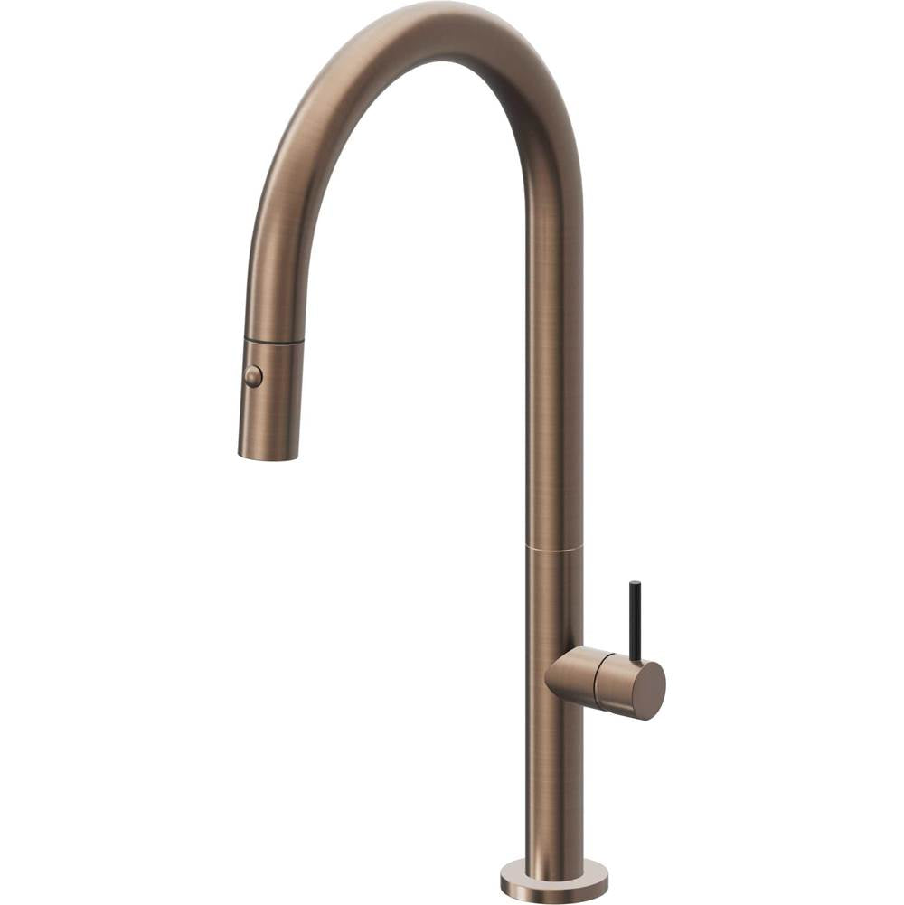 California Faucets - Pull-Down Kitchen Faucet with Button Sprayer - High Arc Spout - Satin Bronze Pvd