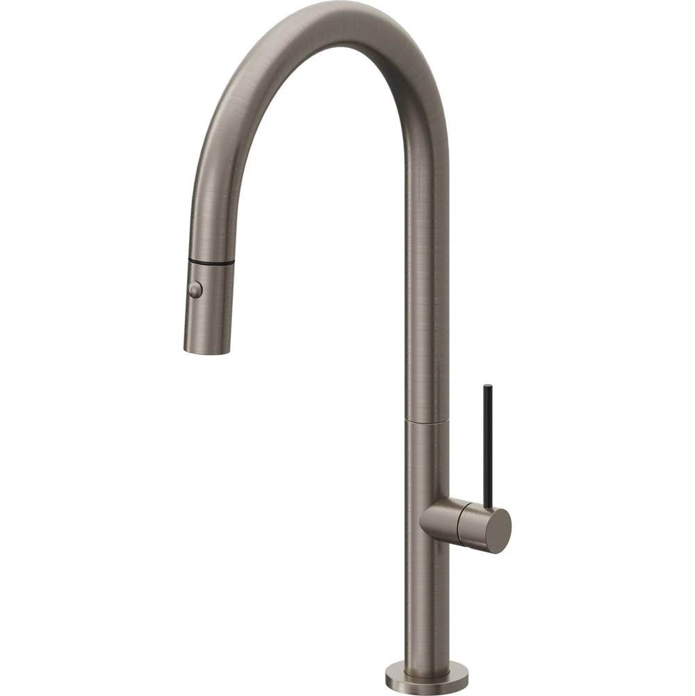 California Faucets - Pull-Down Kitchen Faucet with Button Sprayer - High Arc Spout - Graphite Pvd