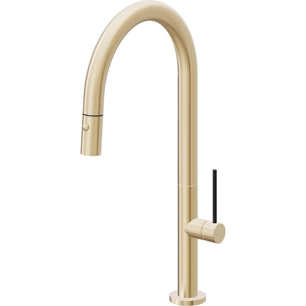 California Faucets - Pull-Down Kitchen Faucet with Button Sprayer - High Arc Spout - Satin Brass Pvd