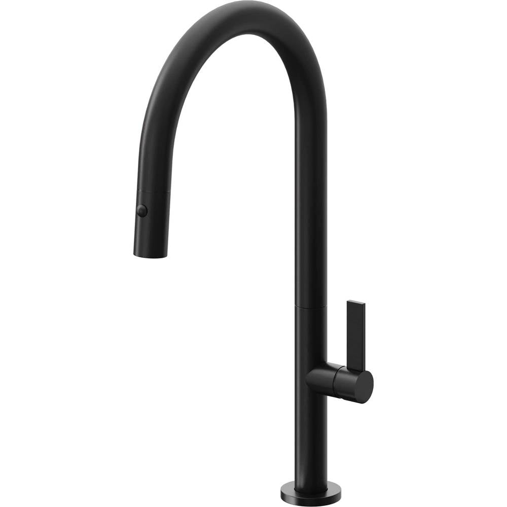 California Faucets - Pull-Down Kitchen Faucet with Button Sprayer - High Arc Spout - Matte Black