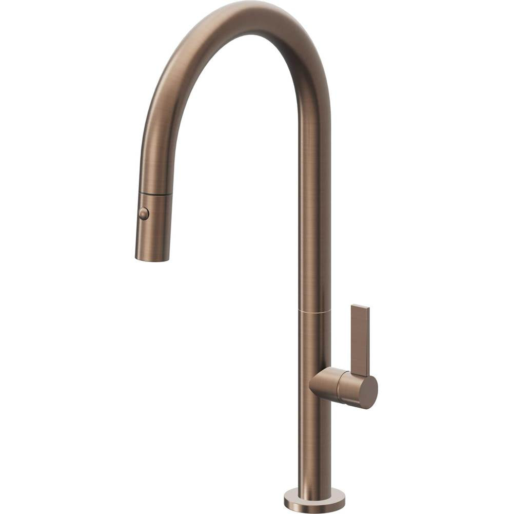 California Faucets - Pull-Down Kitchen Faucet with Button Sprayer - High Arc Spout - Satin Bronze Pvd