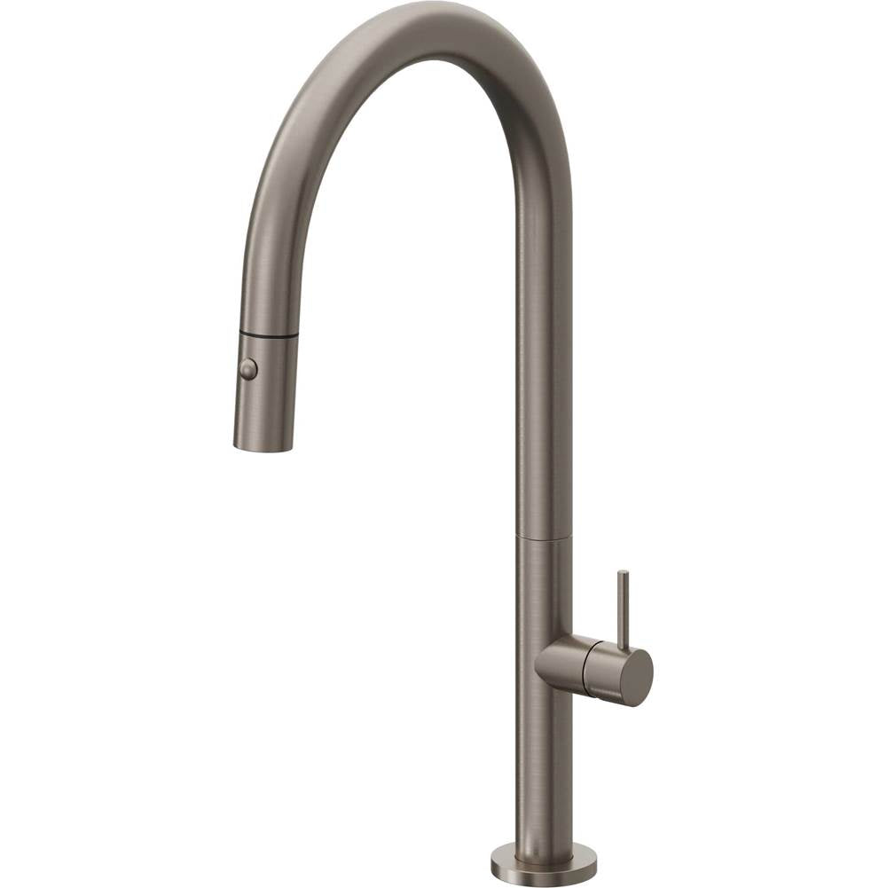 California Faucets - Pull-Down Kitchen Faucet with Button Sprayer - High Arc Spout - Graphite Pvd